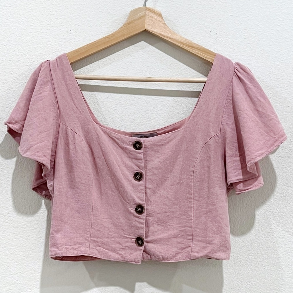 BLASHE Linen Pink Button Crop Top Size M